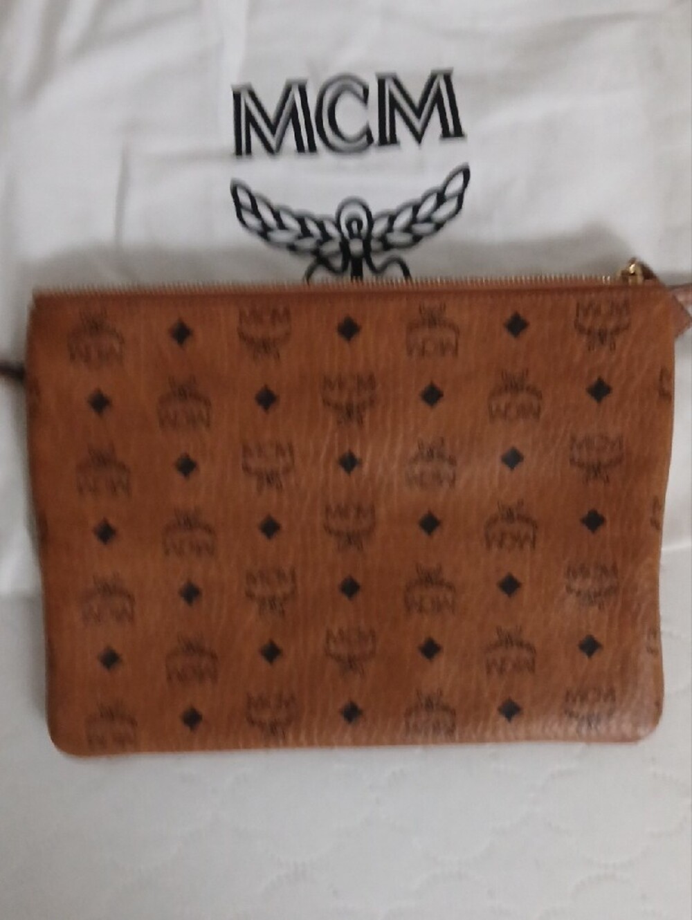 MCM Cognac Monogram Leather Crossbody Pouch - Picture 3 of 9
